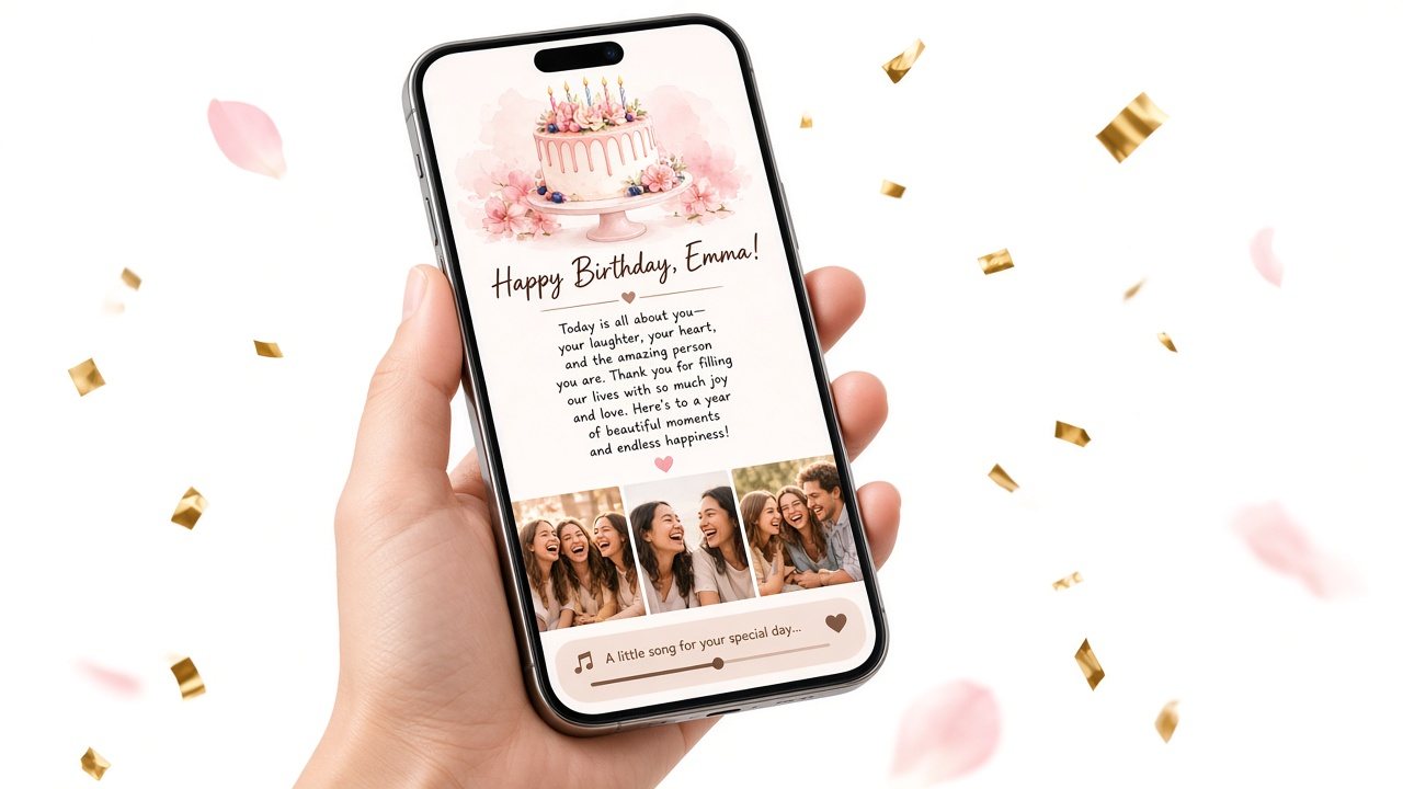 A birthday page open on a phone